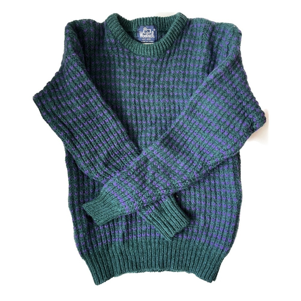 Vtg Woolrich Sweater Sz Medium 60s Knit Teal/Purple Wool